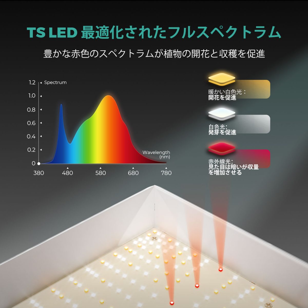 Mars Hydro TS 600（範囲60×60CM / 90W）植物育成LEDライト