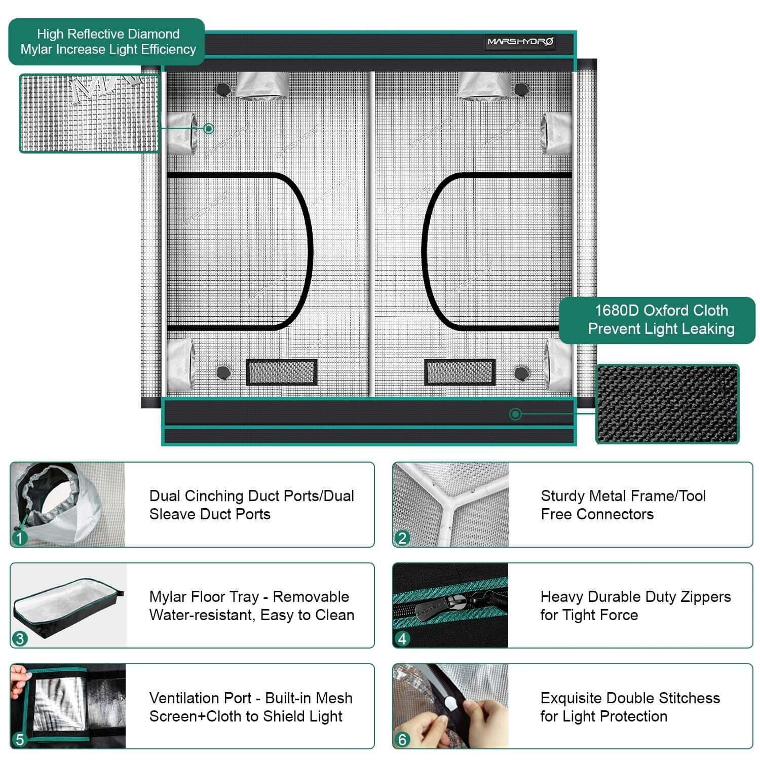 10'x5' Grow Tent | 120''x60''x80''(300x150x200cm) | Mars Hydro